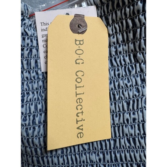 BOG Collective Maxi Dress Floral Corset Denim Blue Cottagecore Band Gypsies L - Picture 9 of 15